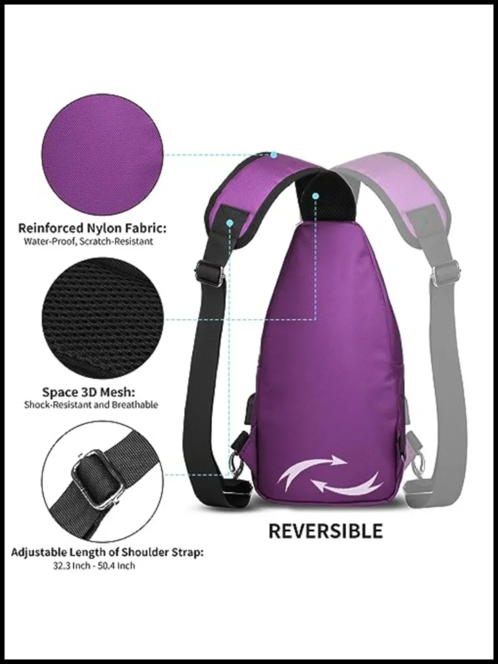 Nylon Sling Bag Crossbody Shoulder Backpack Hiking Daypack Travel